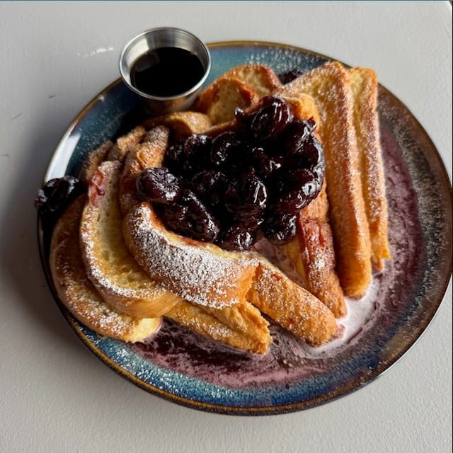 CHERRY FRENCH TOAST w/MAPLE BUTTER.