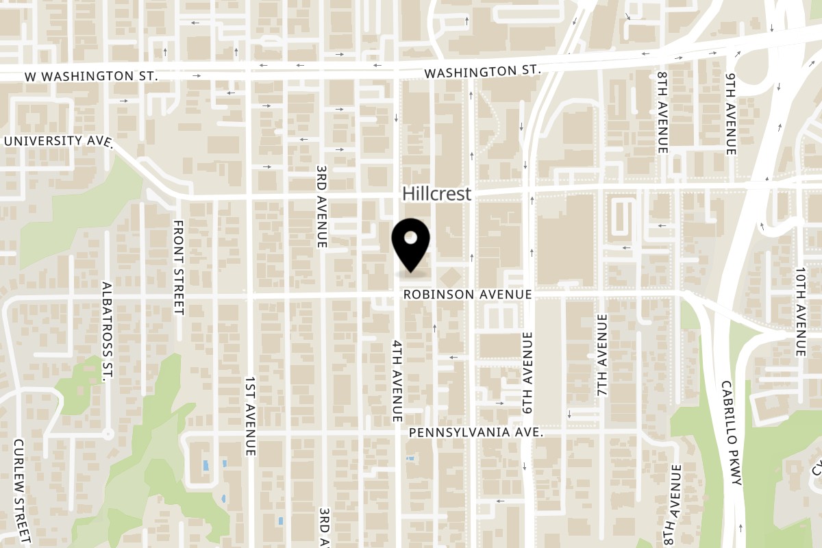 Map showing the location of Cherries and Batter on 420 Robinson Ave Ste A in San Diego